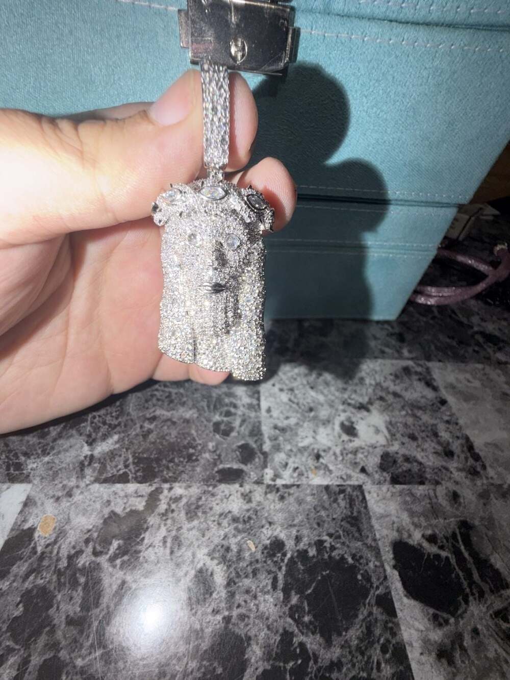Thermal infused over brass 14k white gold ice cz Jesus pendant